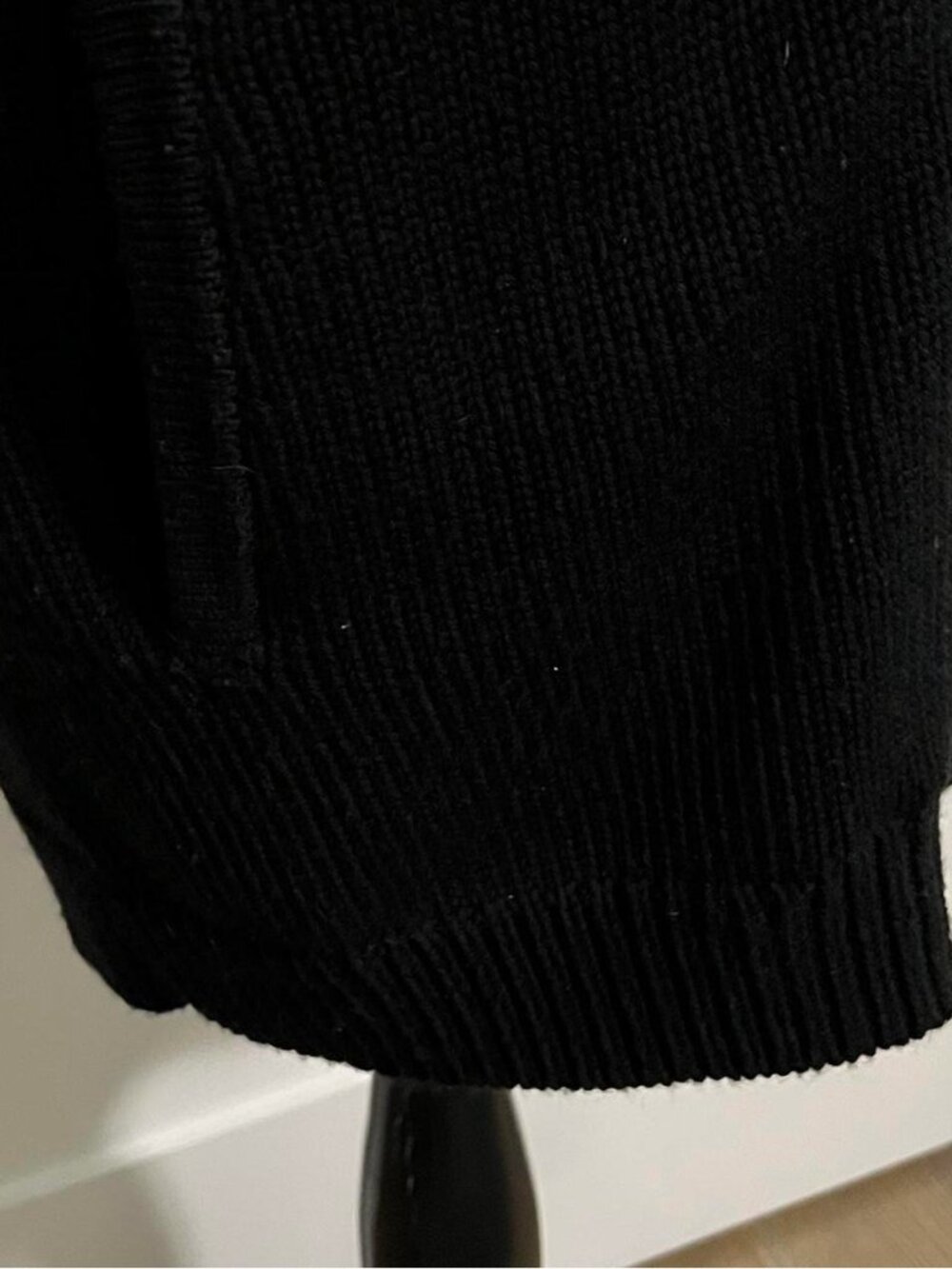 Theory Black Knit Long Vest,Rabbit Fur Trim Hood & Asymmetrical Zipper, Size S - Picture 4 of 6